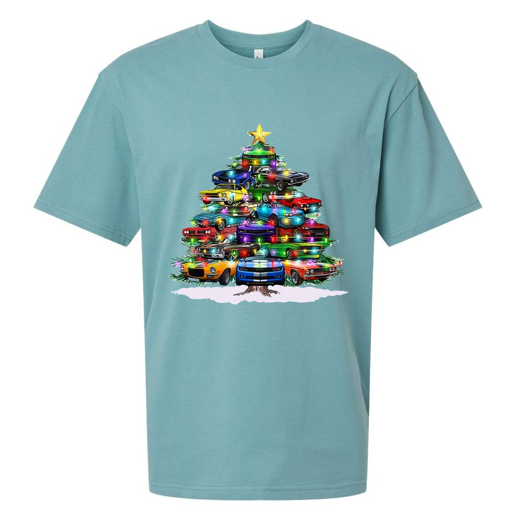 Funny Christmas Muscle Car Christmas Tree Sueded Cloud Jersey T-Shirt