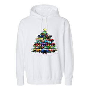 Funny Christmas Muscle Car Christmas Tree Garment-Dyed Fleece Hoodie