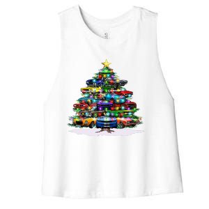 Funny Christmas Muscle Car Christmas Tree Women's Racerback Cropped Tank