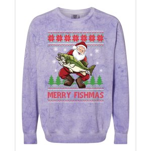 Fishing Christmas Merry Fishmas Sweater Santa Claus Fishing Cute Gift Colorblast Crewneck Sweatshirt