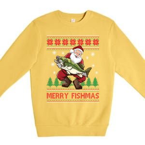 Fishing Christmas Merry Fishmas Sweater Santa Claus Fishing Cute Gift Premium Crewneck Sweatshirt