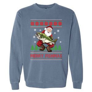 Fishing Christmas Merry Fishmas Sweater Santa Claus Fishing Cute Gift Garment-Dyed Sweatshirt