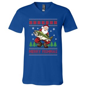 Fishing Christmas Merry Fishmas Sweater Santa Claus Fishing Cute Gift V-Neck T-Shirt