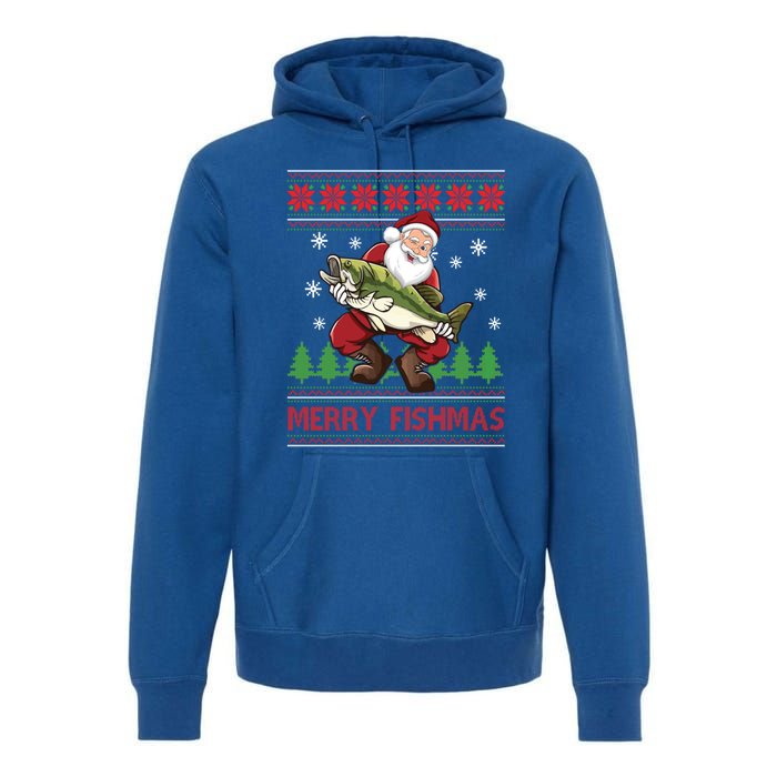 Fishing Christmas Merry Fishmas Sweater Santa Claus Fishing Cute Gift Premium Hoodie