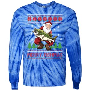 Fishing Christmas Merry Fishmas Sweater Santa Claus Fishing Cute Gift Tie-Dye Long Sleeve Shirt