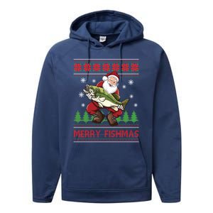 Fishing Christmas Merry Fishmas Sweater Santa Claus Fishing Cute Gift Performance Fleece Hoodie