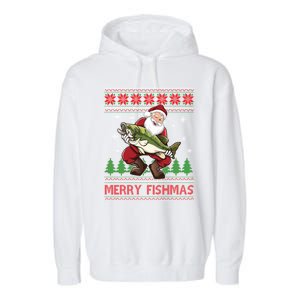 Fishing Christmas Merry Fishmas Sweater Santa Claus Fishing Cute Gift Garment-Dyed Fleece Hoodie