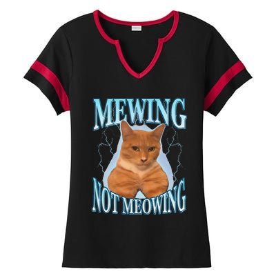 Funny Cat Meme Mewing Looksmax Meowing Cat Trend Ladies Halftime Notch Neck Tee