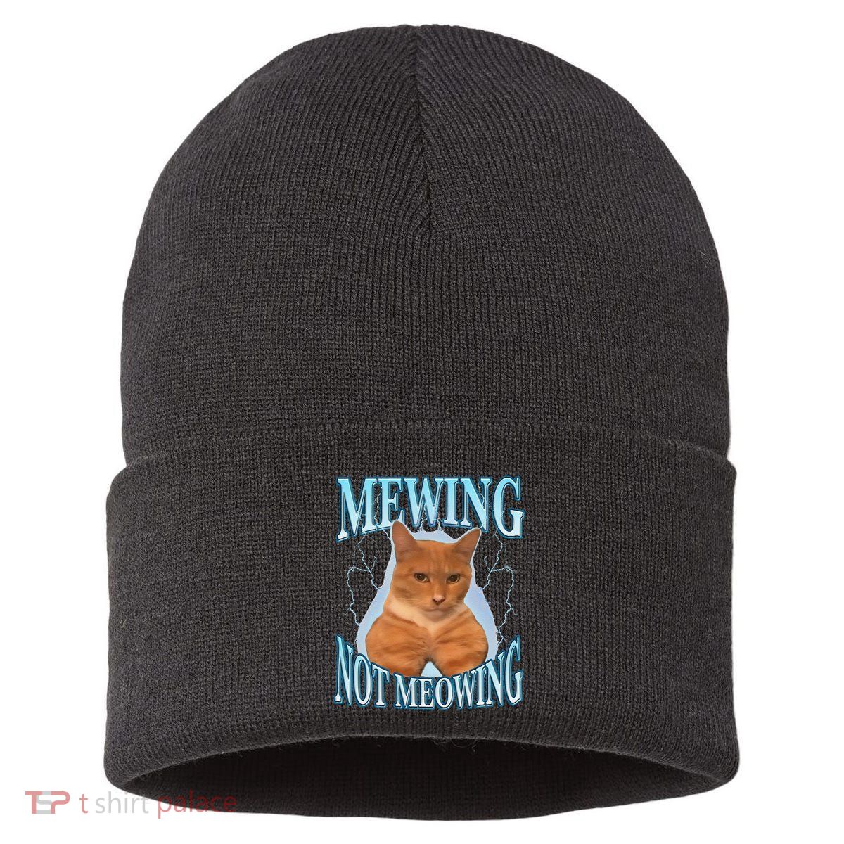 Funny Cat Meme Mewing Looksmax Meowing Cat Trend Sustainable Knit Beanie