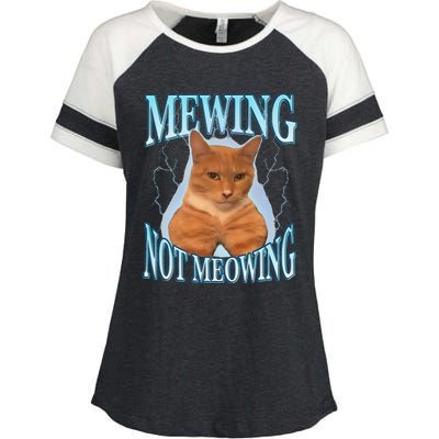 Funny Cat Meme Mewing Looksmax Meowing Cat Trend Enza Ladies Jersey Colorblock Tee