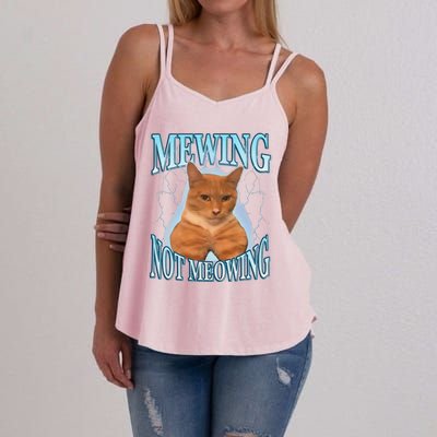 Funny Cat Meme Mewing Looksmax Meowing Cat Trend Women's Strappy Tank