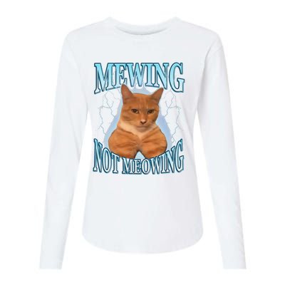 Funny Cat Meme Mewing Looksmax Meowing Cat Trend Womens Cotton Relaxed Long Sleeve T-Shirt