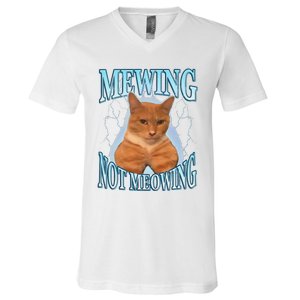 Funny Cat Meme Mewing Looksmax Meowing Cat Trend V-Neck T-Shirt