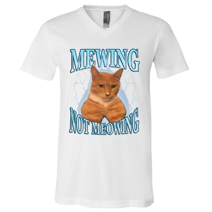 Funny Cat Meme Mewing Looksmax Meowing Cat Trend V-Neck T-Shirt