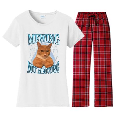 Funny Cat Meme Mewing Looksmax Meowing Cat Trend Women's Flannel Pajama Set