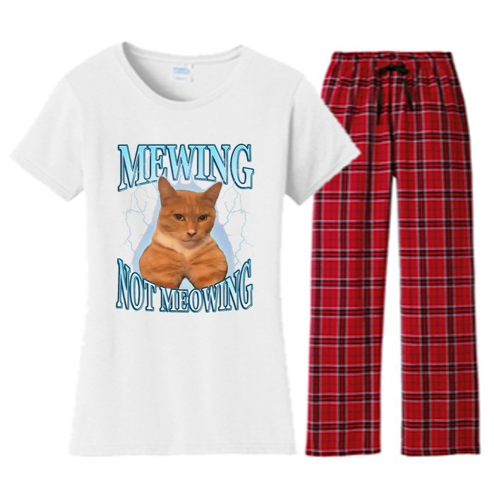 Funny Cat Meme Mewing Looksmax Meowing Cat Trend Women's Flannel Pajama Set