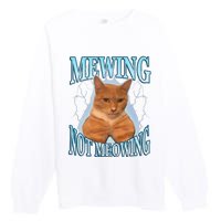 Funny Cat Meme Mewing Looksmax Meowing Cat Trend Premium Crewneck Sweatshirt