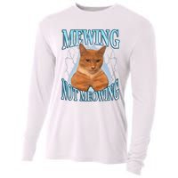 Funny Cat Meme Mewing Looksmax Meowing Cat Trend Cooling Performance Long Sleeve Crew