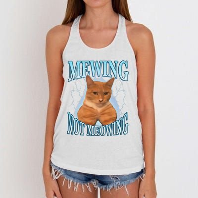 Funny Cat Meme Mewing Looksmax Meowing Cat Trend Women's Knotted Racerback Tank