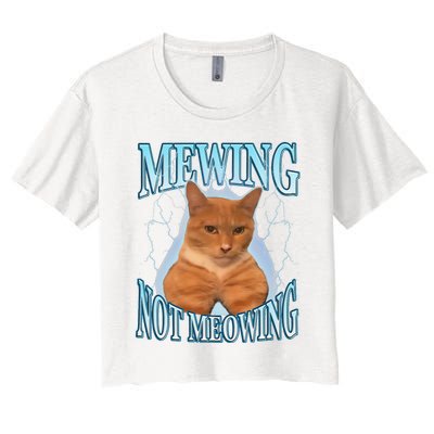 Funny Cat Meme Mewing Looksmax Meowing Cat Trend Women's Crop Top Tee