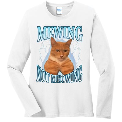 Funny Cat Meme Mewing Looksmax Meowing Cat Trend Ladies Long Sleeve Shirt