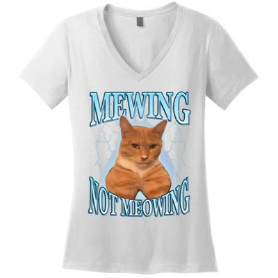 Funny Cat Meme Mewing Looksmax Meowing Cat Trend Women's V-Neck T-Shirt