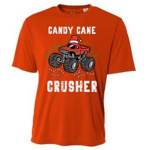 Funny Christmas Monster Truck Candy Cane Crusher Xmas Cooling Performance Crew T-Shirt