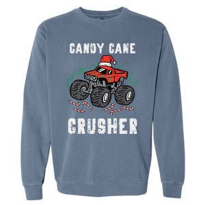 Funny Christmas Monster Truck Candy Cane Crusher Xmas Garment-Dyed Sweatshirt