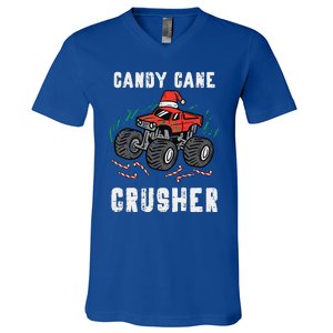 Funny Christmas Monster Truck Candy Cane Crusher Xmas V-Neck T-Shirt