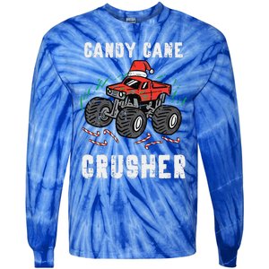 Funny Christmas Monster Truck Candy Cane Crusher Xmas Tie-Dye Long Sleeve Shirt