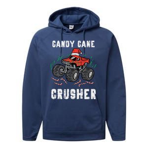 Funny Christmas Monster Truck Candy Cane Crusher Xmas Performance Fleece Hoodie