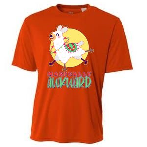 Funny Cute Magically Awkward Llama Alpaca Cooling Performance Crew T-Shirt