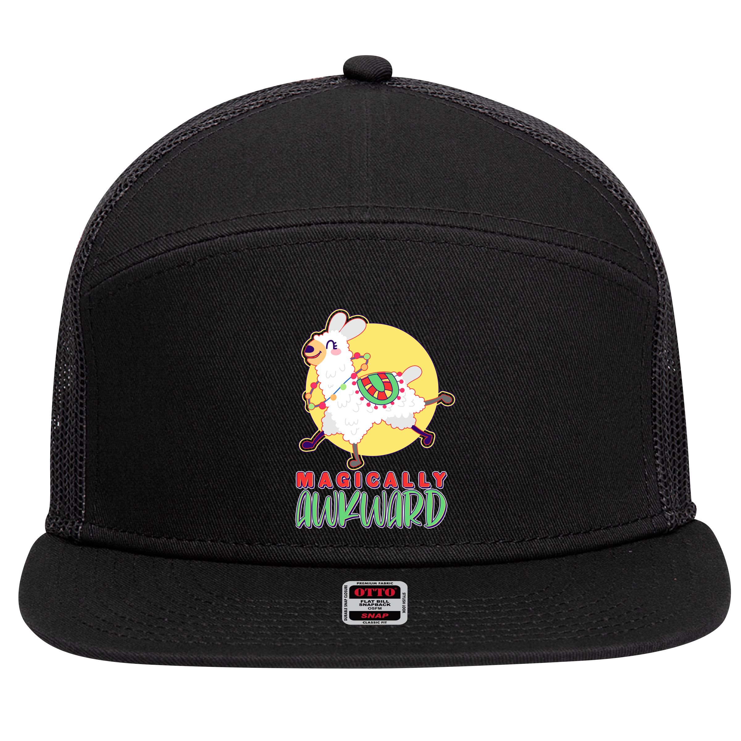 Funny Cute Magically Awkward Llama Alpaca 7 Panel Mesh Trucker Snapback Hat