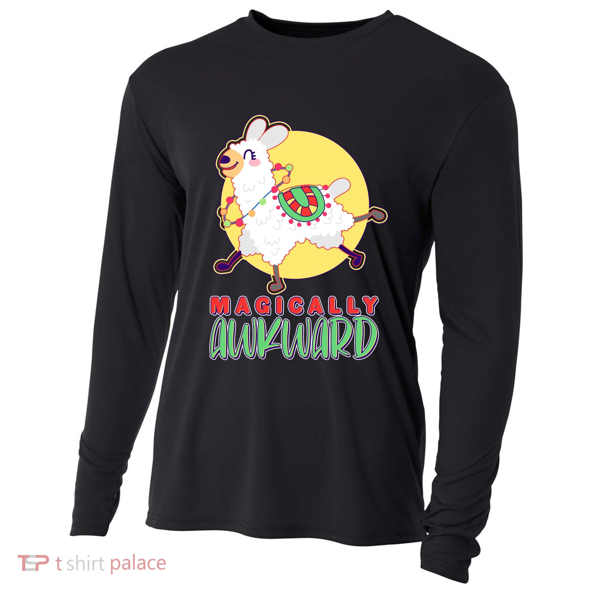 Funny Cute Magically Awkward Llama Alpaca Cooling Performance Long Sleeve Crew