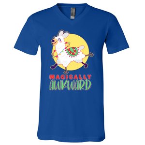 Funny Cute Magically Awkward Llama Alpaca V-Neck T-Shirt