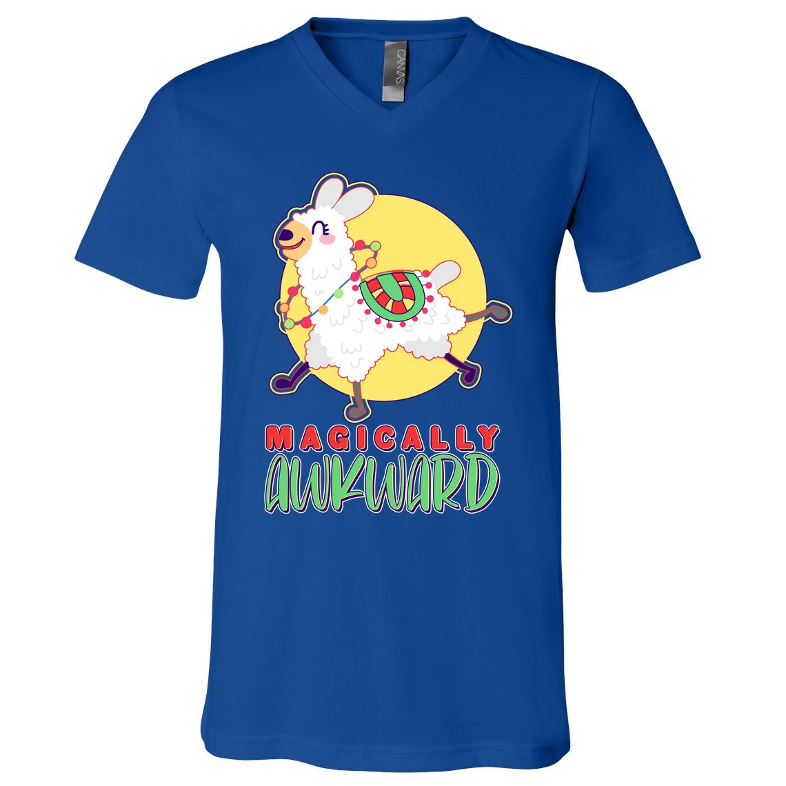 Funny Cute Magically Awkward Llama Alpaca V-Neck T-Shirt