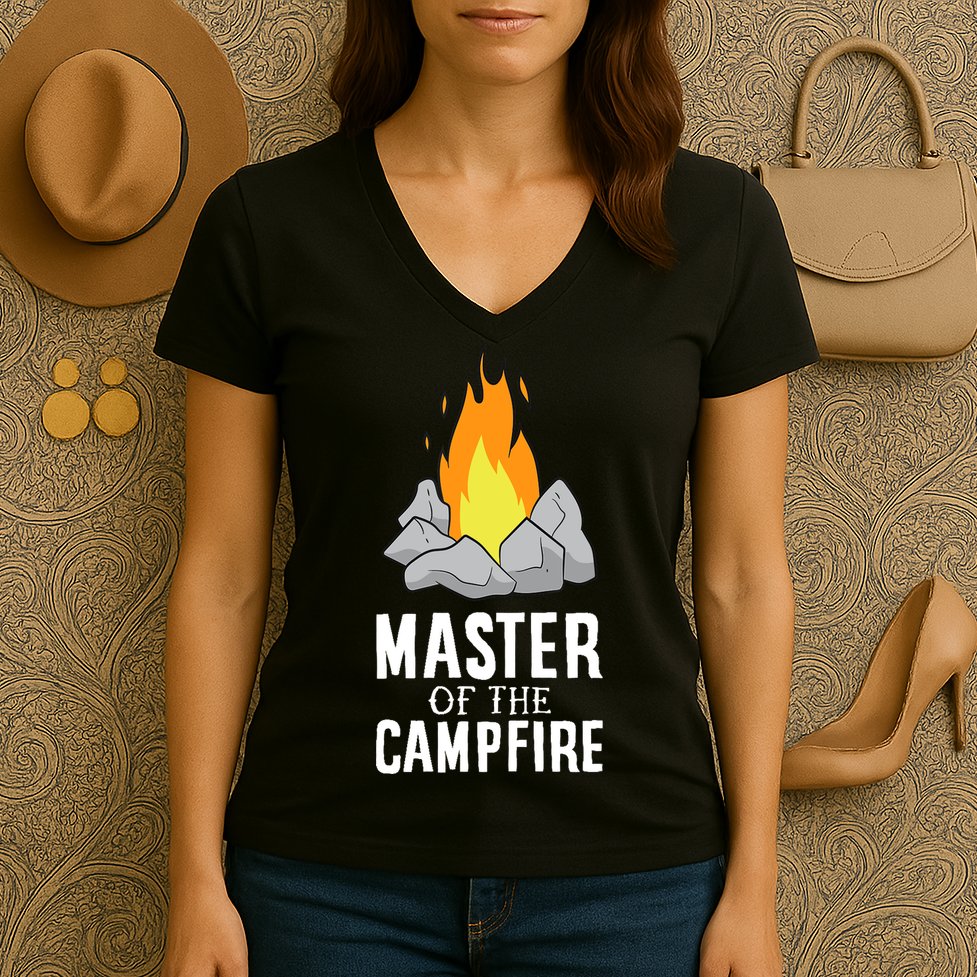 Funny Camping Master Of The Campfire Outdoor Camper Women's V-Neck T-Shirt