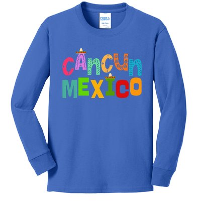 Funny Cancun Mexico Sombrero Colorful Typography Kids Long Sleeve Shirt