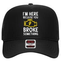 Funny Car Mechanic Check Engine Sign Mechanics Humor High Crown Mesh Back Trucker Hat