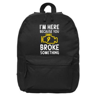 Funny Car Mechanic Check Engine Sign Mechanics Humor 16 in Basic Backpack
