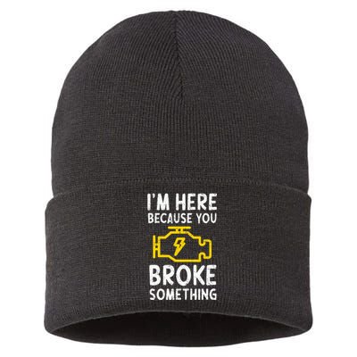 Funny Car Mechanic Check Engine Sign Mechanics Humor Sustainable Knit Beanie