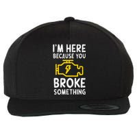 Funny Car Mechanic Check Engine Sign Mechanics Humor Wool Snapback Cap