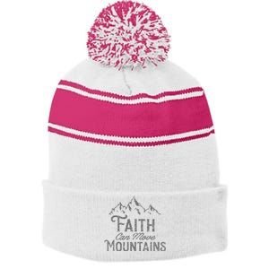 Faith Can Move Mountains Bible Verse Religious Stripe Pom Pom Beanie