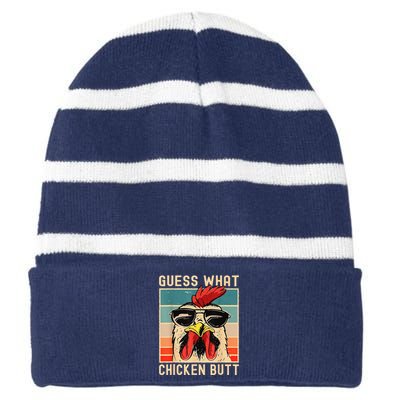 Funny Chicken Meme Guess What Chicken Butt Striped Beanie with Solid Band