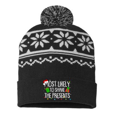 Funny Christmas Most Likely To Shake The Presents USA-Made Snowflake Beanie