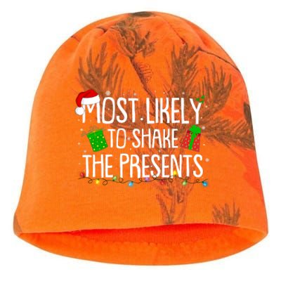 Funny Christmas Most Likely To Shake The Presents Kati - Camo Knit Beanie