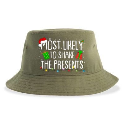 Funny Christmas Most Likely To Shake The Presents Sustainable Bucket Hat