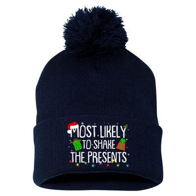 Funny Christmas Most Likely To Shake The Presents Pom Pom 12in Knit Beanie