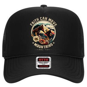 Faith Can Move Mountains Christian Women High Crown Mesh Back Trucker Hat