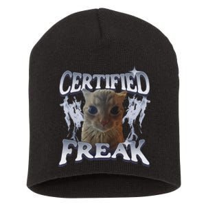 Funny Cat Meme Certified Freak Eat Cement Cursed Cat Gift Short Acrylic Beanie